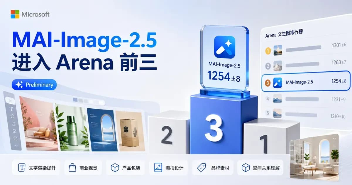 微软 MAI-Image-2.5 冲上 Arena 文生图榜单前三示意图