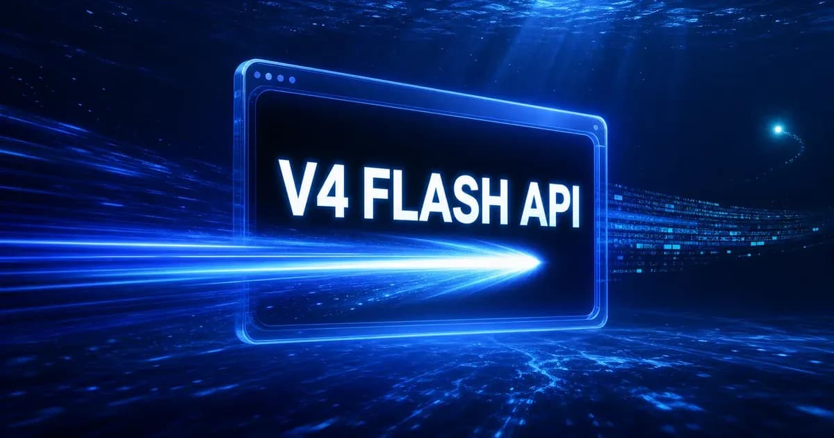 深海蓝光束穿过标有 V4 FLASH API 的发光接口门户