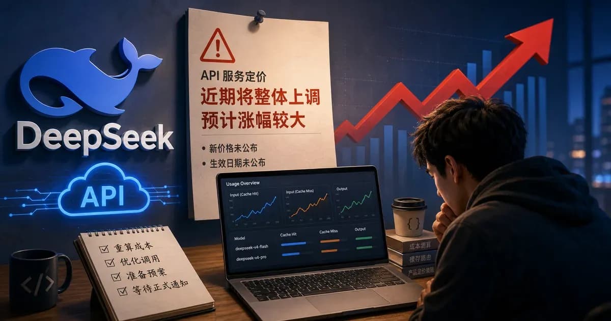 DeepSeek API 调价公告与开发者在电脑前核算调用成本的场景