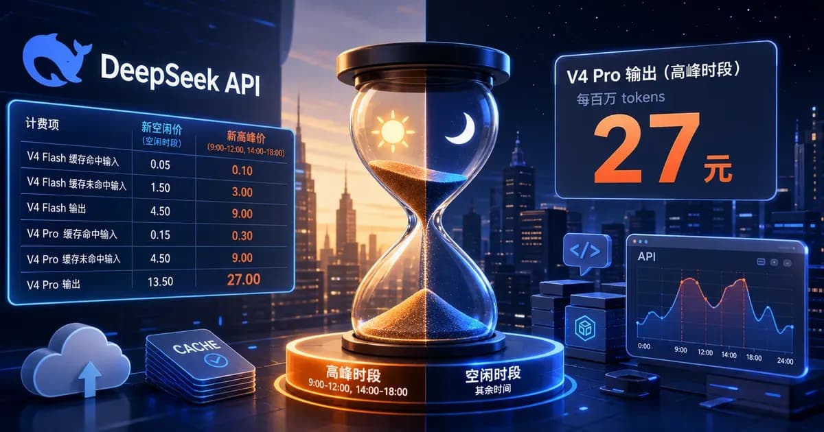 DeepSeek API 峰谷计价时段与 V4 模型新价格示意图